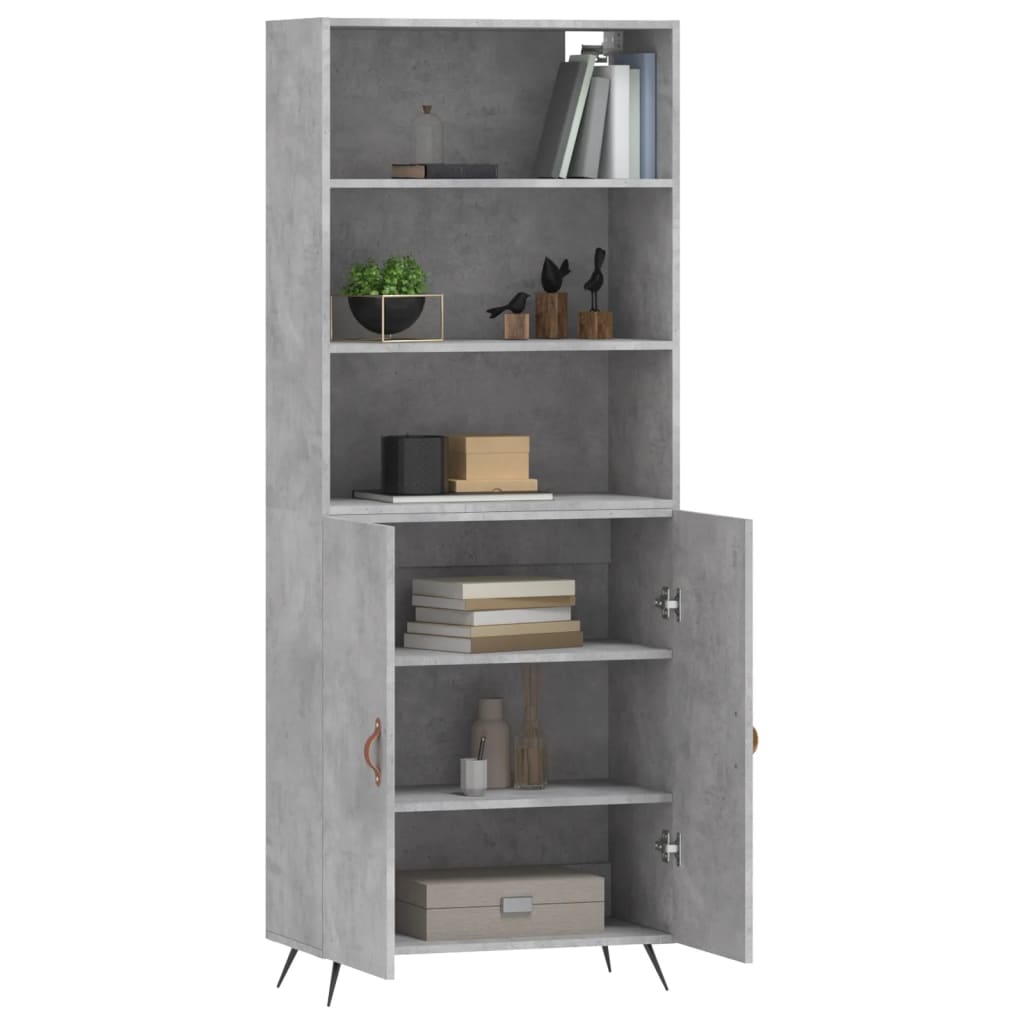 Highboard betonggrå 69,5x34x180 cm konstruert tre