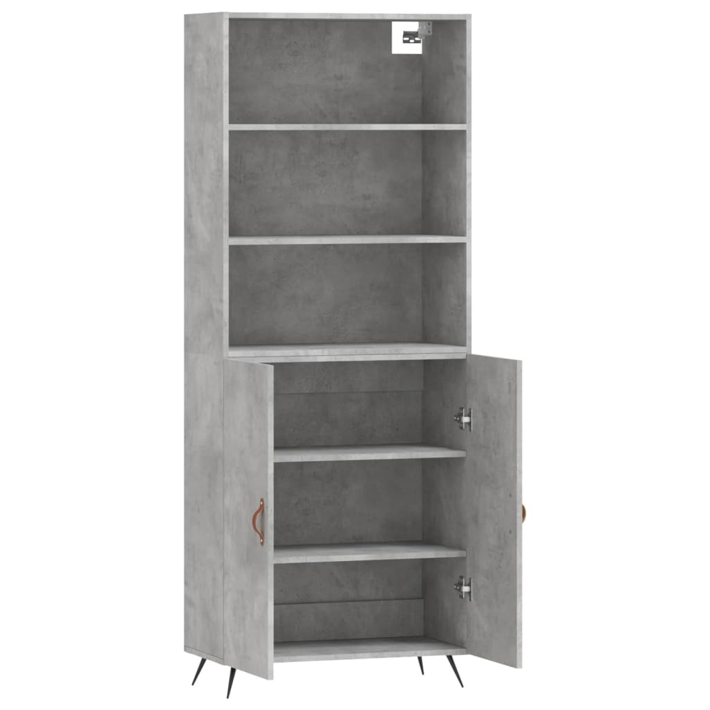 Highboard betonggrå 69,5x34x180 cm konstruert tre