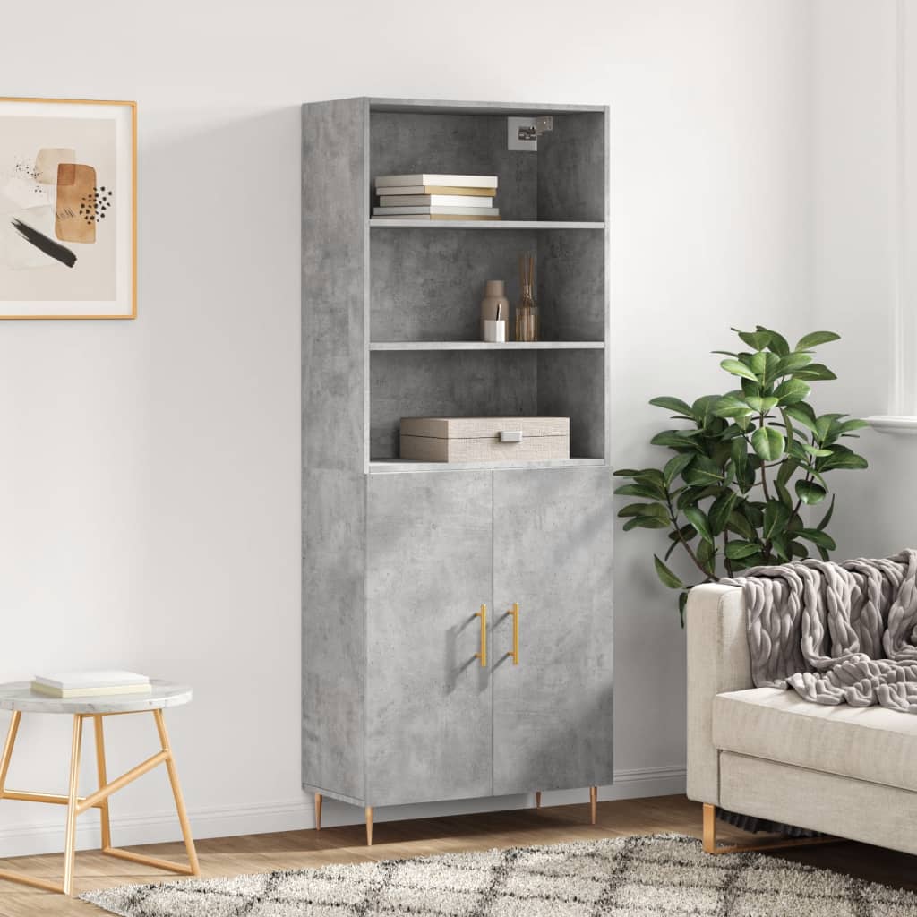 Highboard betonggrå 69,5x34x180 cm konstruert tre