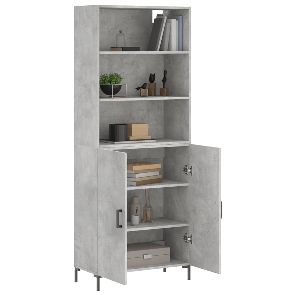 Highboard betonggrå 69,5x34x180 cm konstruert tre