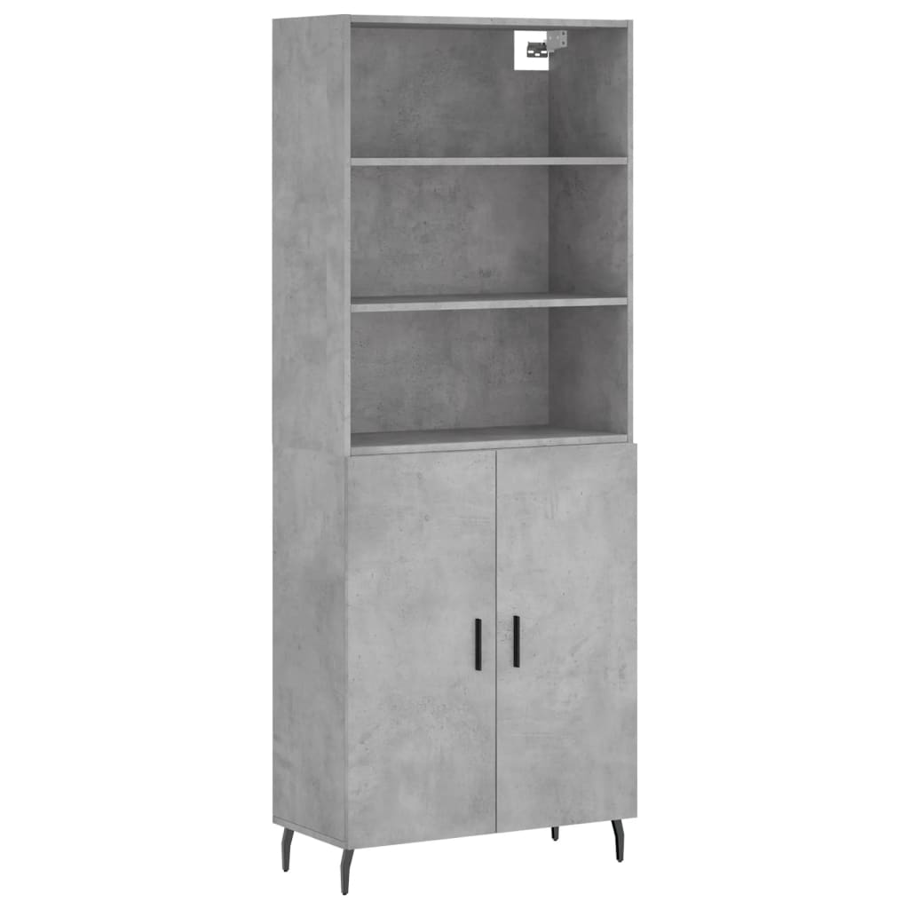 Highboard betonggrå 69,5x34x180 cm konstruert tre