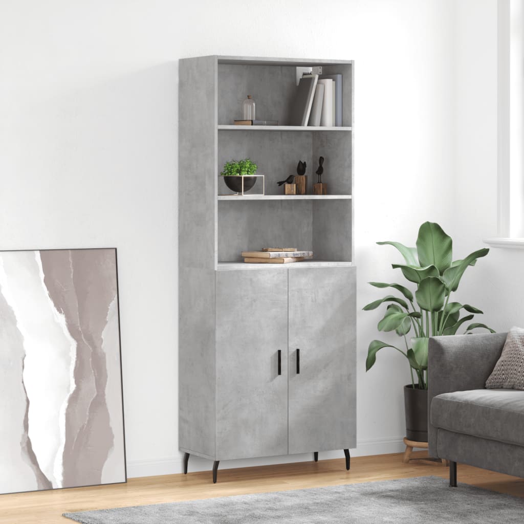 Highboard betonggrå 69,5x34x180 cm konstruert tre