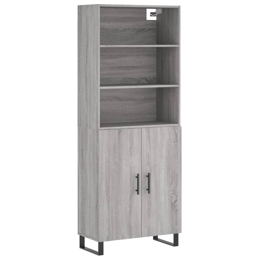 Highboard grå sonoma 69,5x34x180 cm konstruert tre