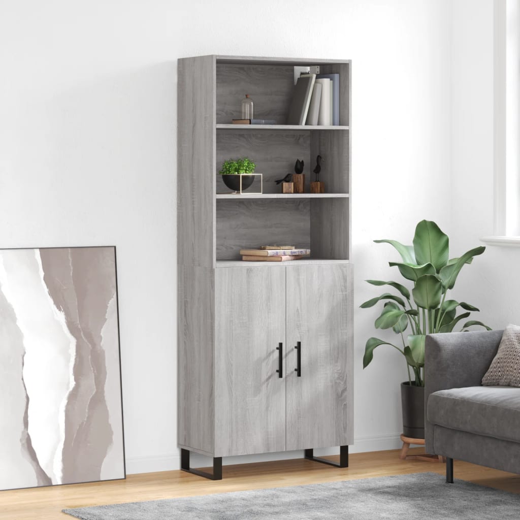 Highboard grå sonoma 69,5x34x180 cm konstruert tre