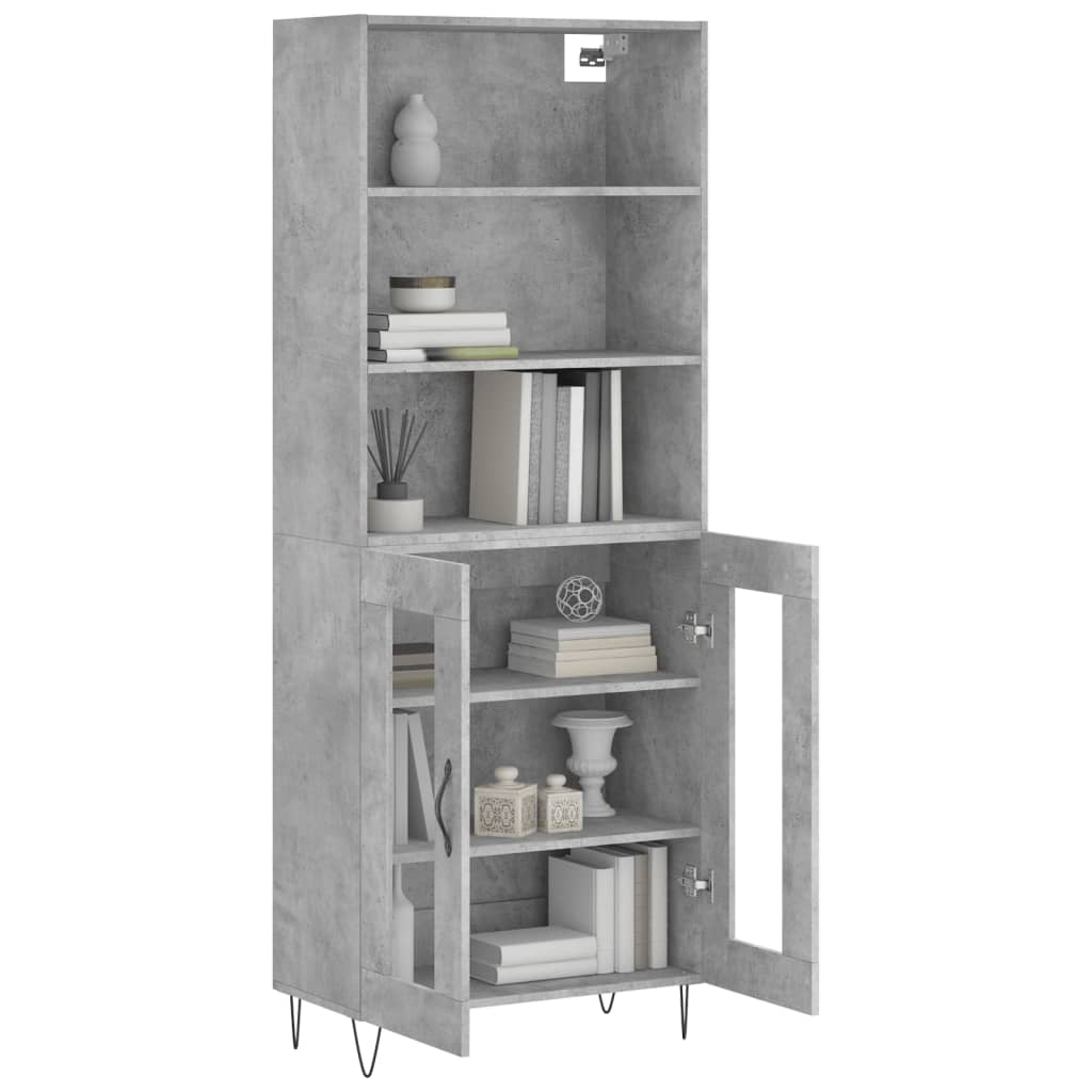 Highboard betonggrå 69,5x34x180 cm konstruert tre
