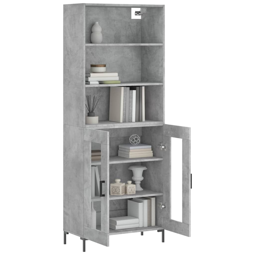 Highboard betonggrå 69,5x34x180 cm konstruert tre