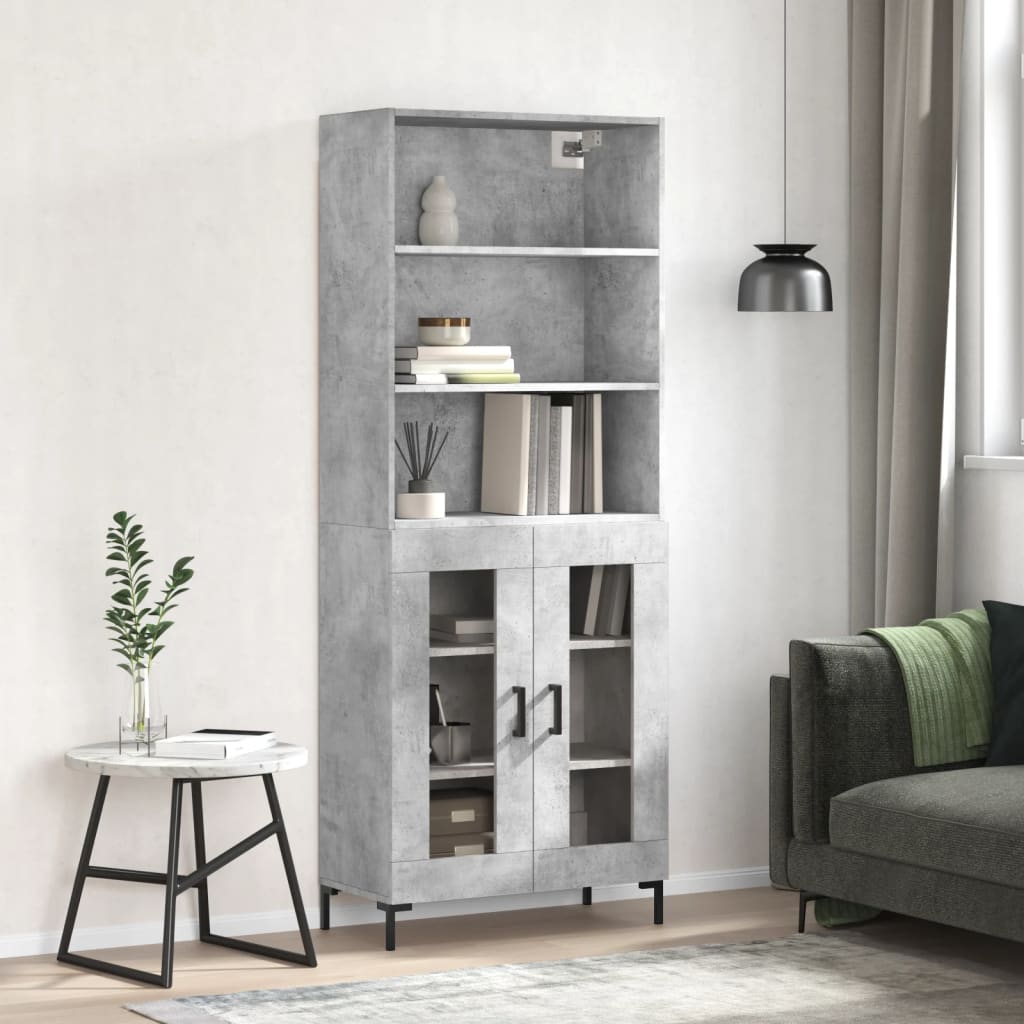 Highboard betonggrå 69,5x34x180 cm konstruert tre