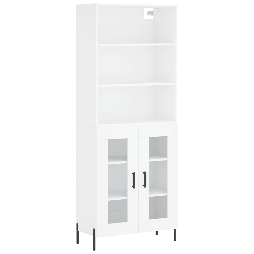 Highboard hvit 69,5x34x180 cm konstruert tre
