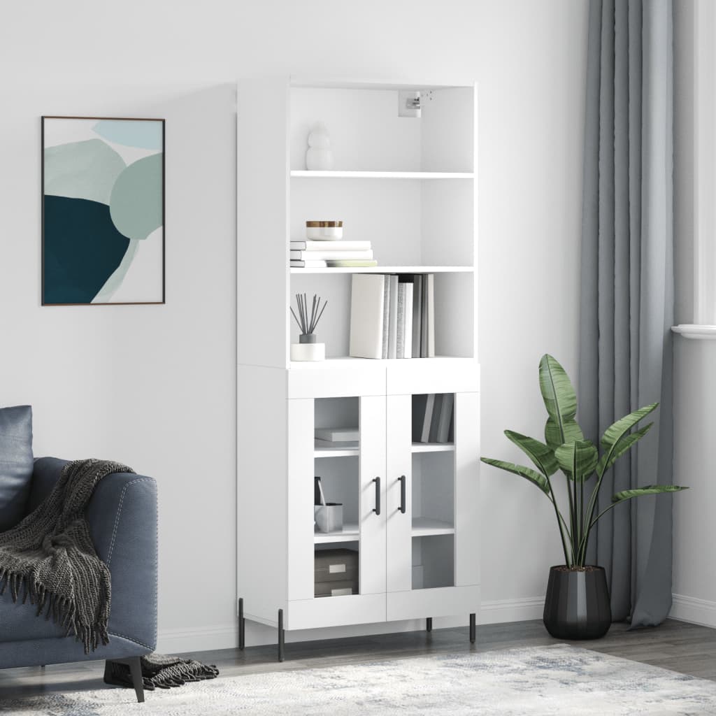 Highboard hvit 69,5x34x180 cm konstruert tre