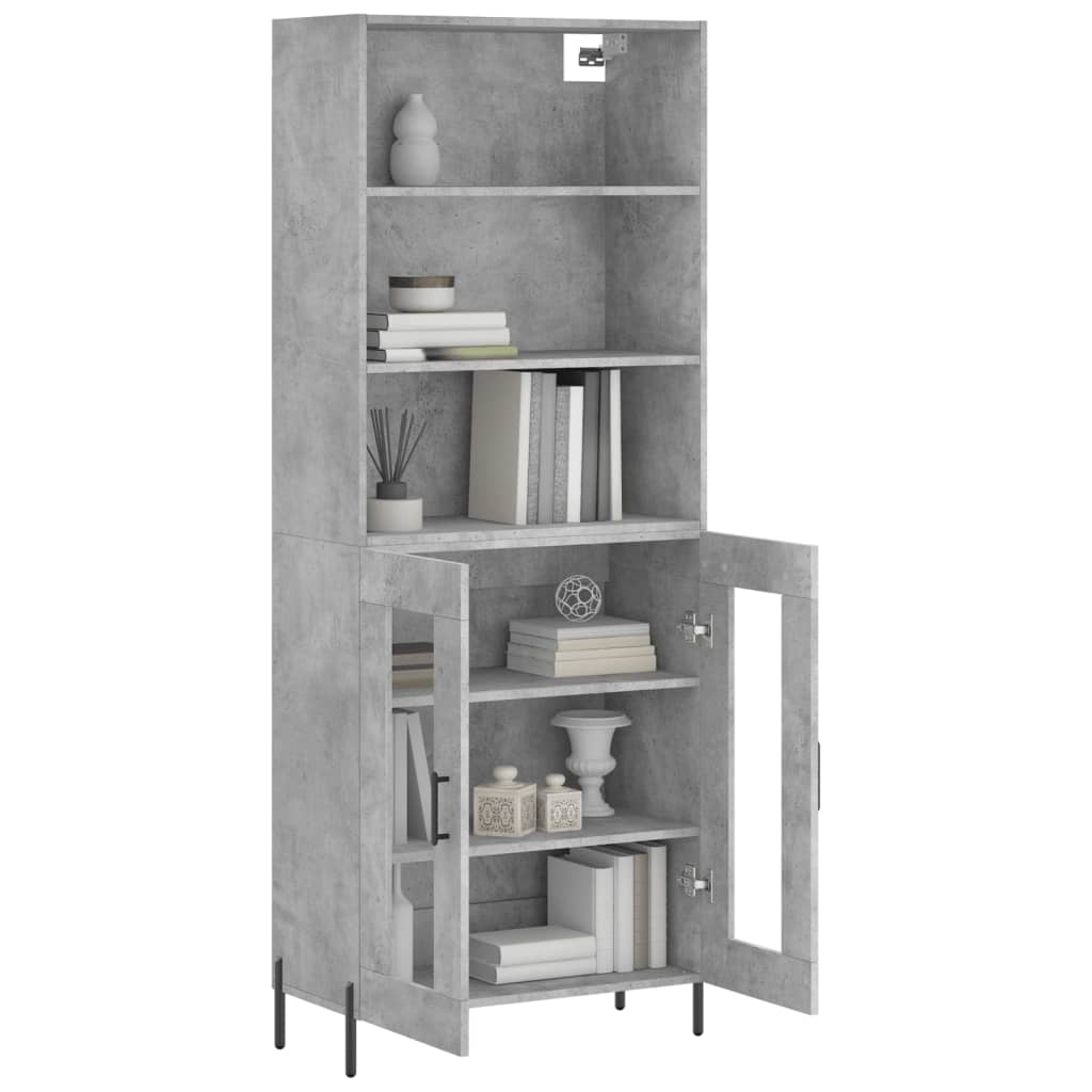 Highboard betonggrå 69,5x34x180 cm konstruert tre
