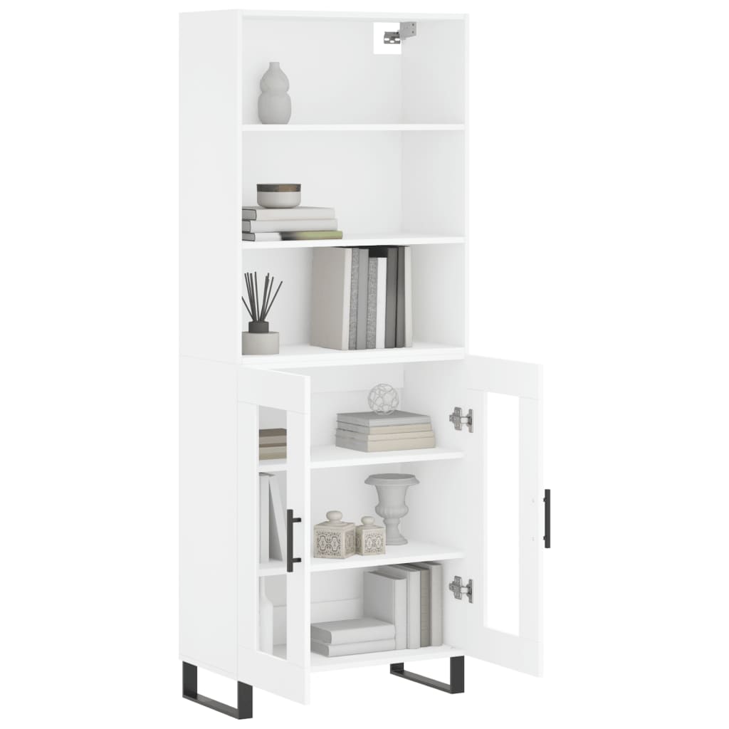 Highboard hvit 69,5x34x180 cm konstruert tre