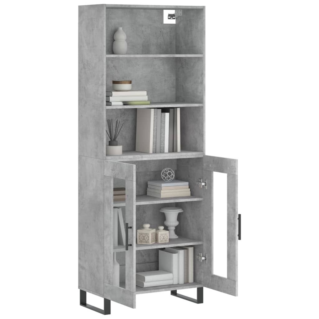 Highboard betonggrå 69,5x34x180 cm konstruert tre