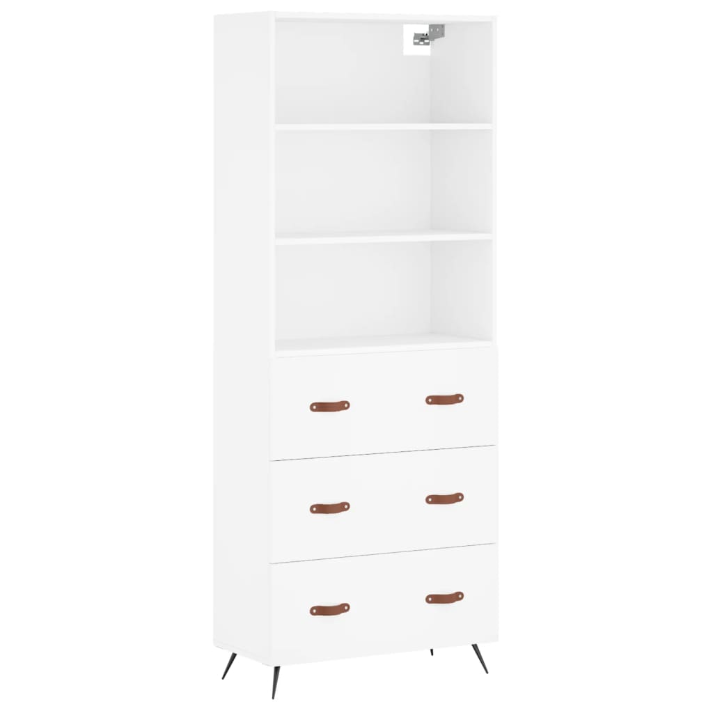Highboard hvit 69,5x34x180 cm konstruert tre