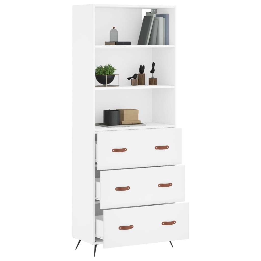 Highboard hvit 69,5x34x180 cm konstruert tre