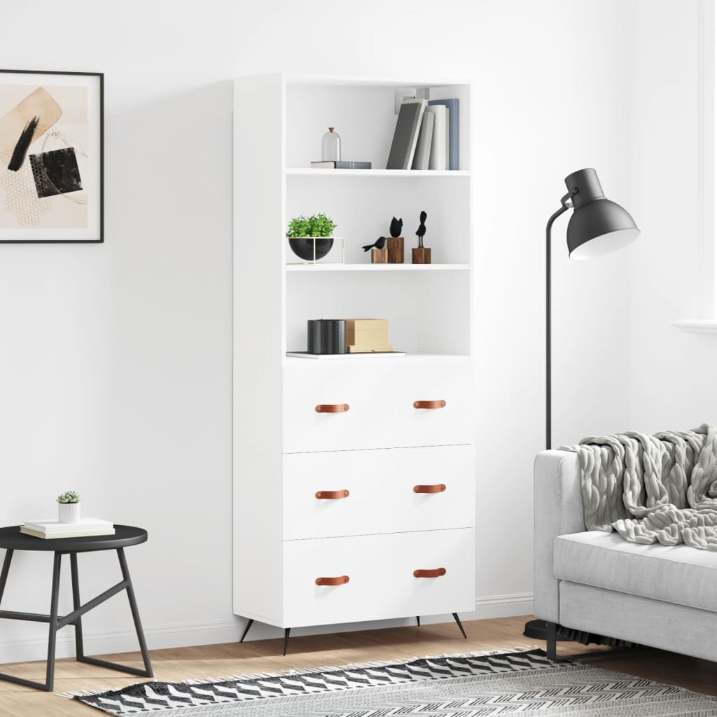 Highboard hvit 69,5x34x180 cm konstruert tre