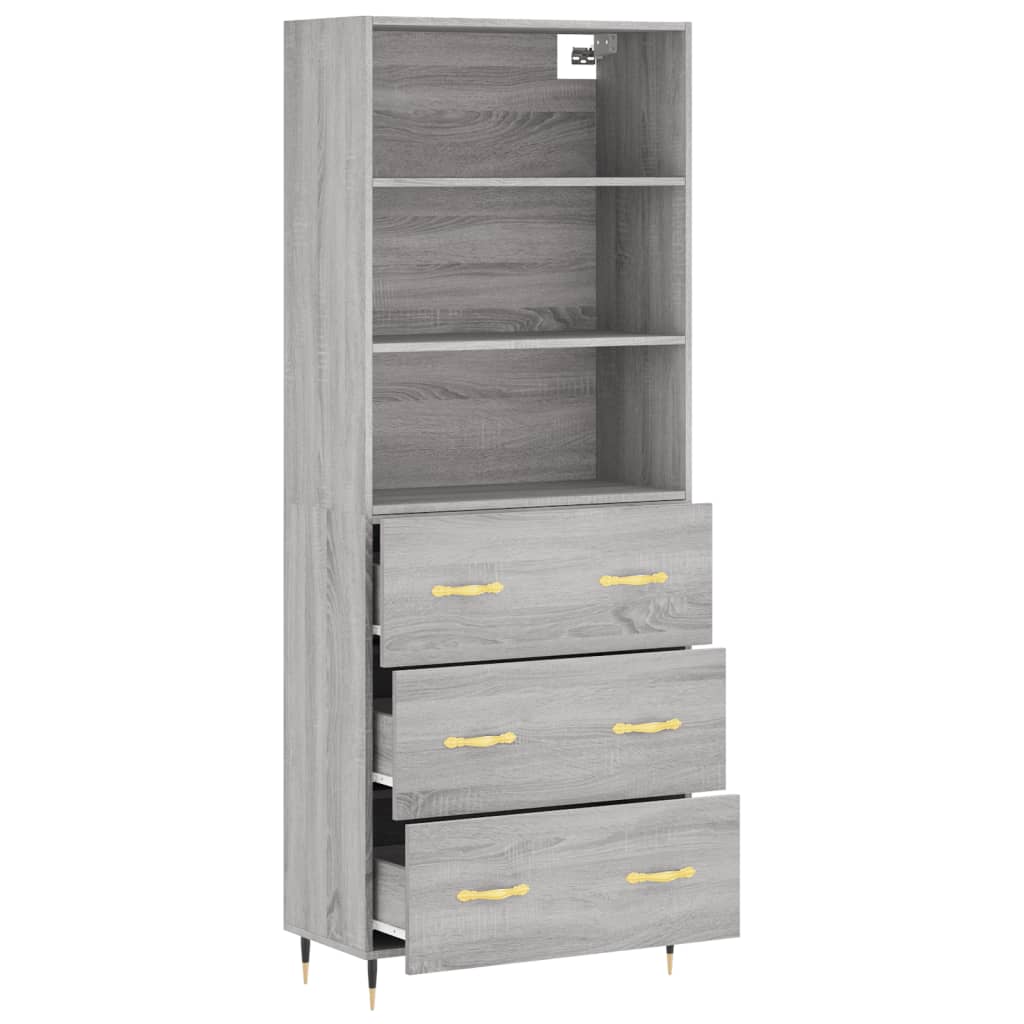 Highboard grå sonoma 69,5x34x180 cm konstruert tre