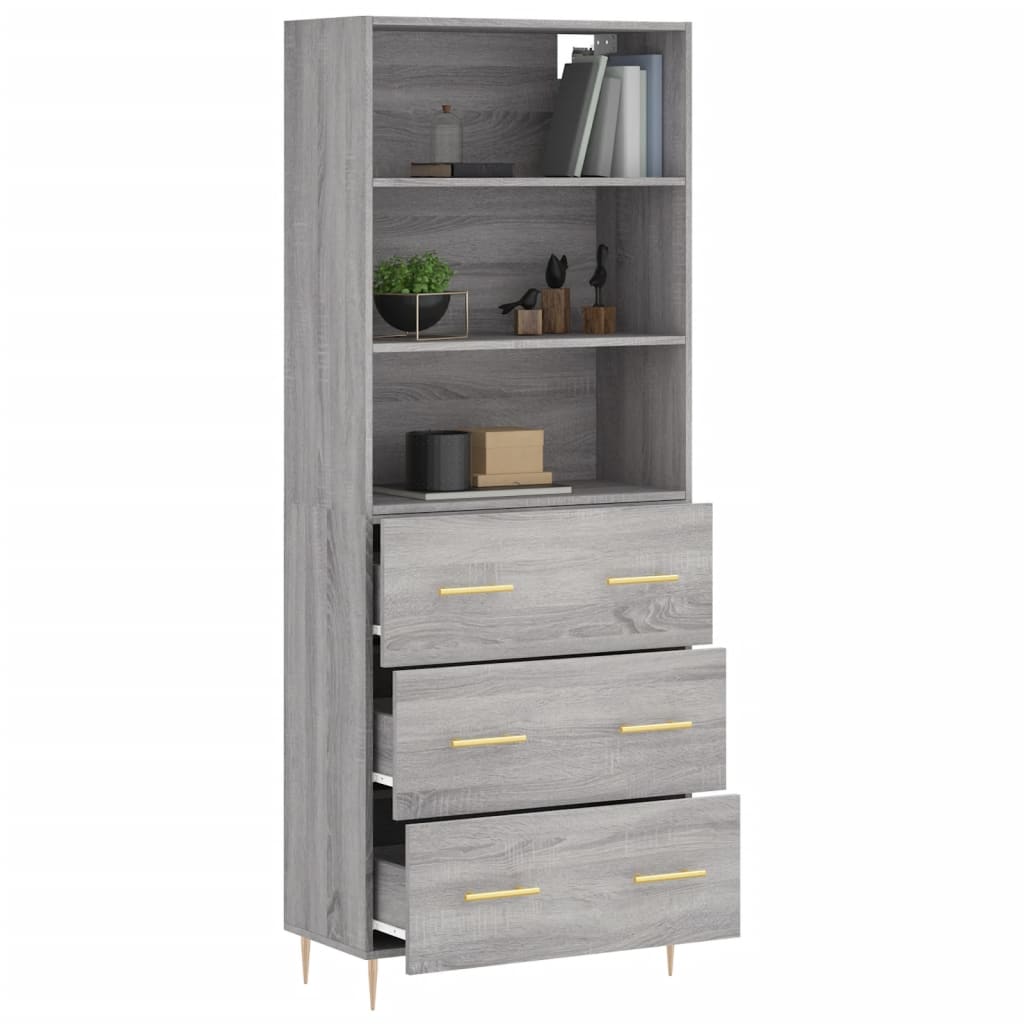Highboard grå sonoma 69,5x34x180 cm konstruert tre