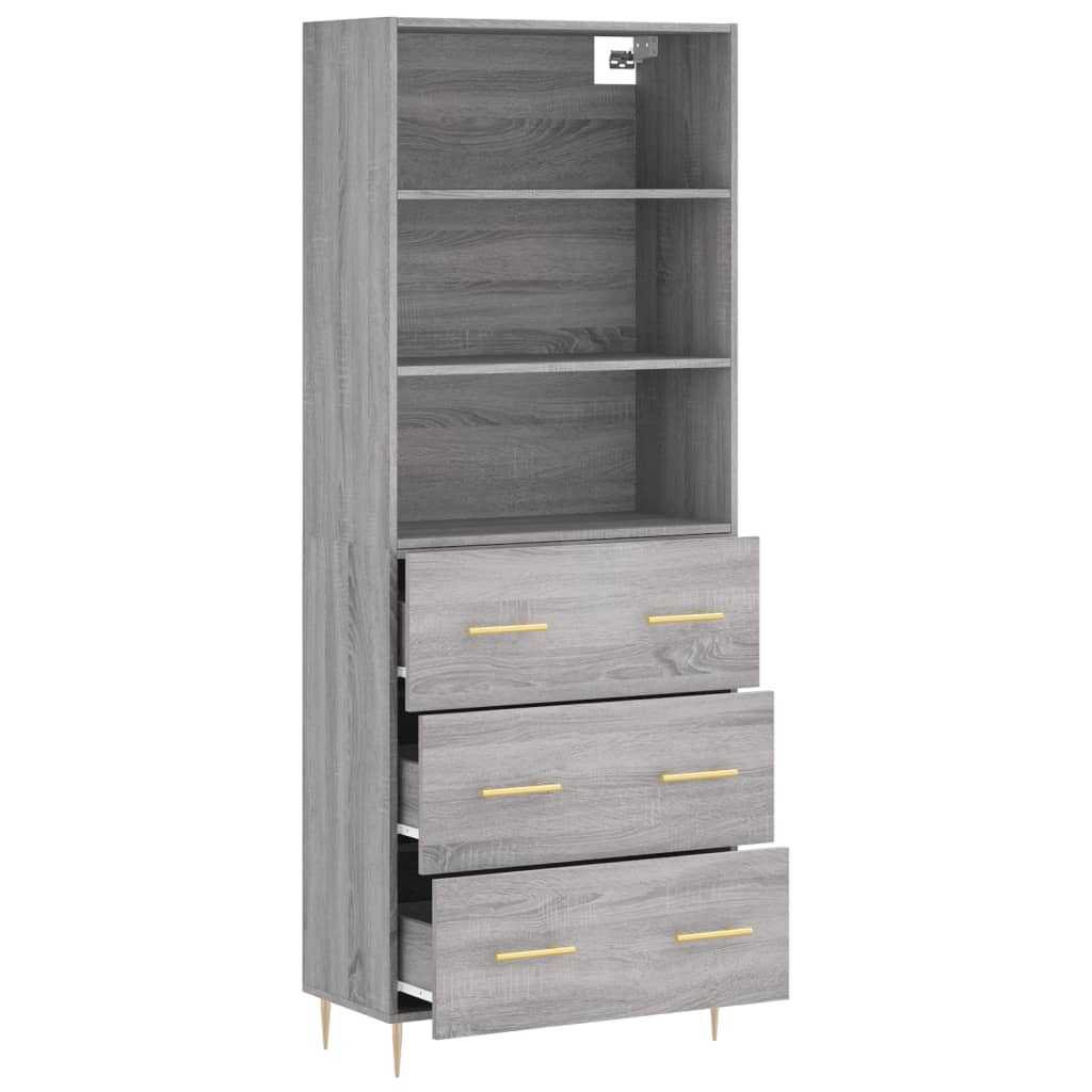 Highboard grå sonoma 69,5x34x180 cm konstruert tre