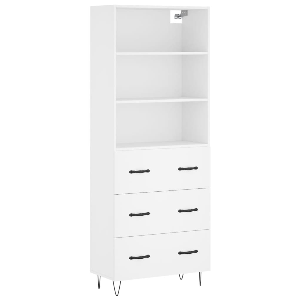 Highboard hvit 69,5x34x180 cm konstruert tre