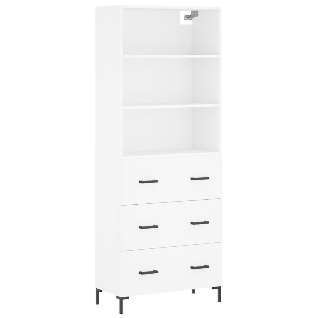 Highboard hvit 69,5x34x180 cm konstruert tre