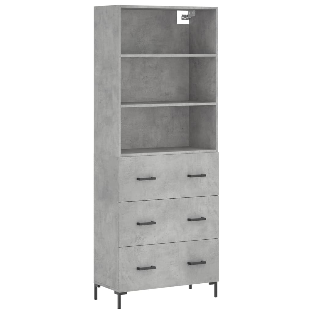 Highboard betonggrå 69,5x34x180 cm konstruert tre