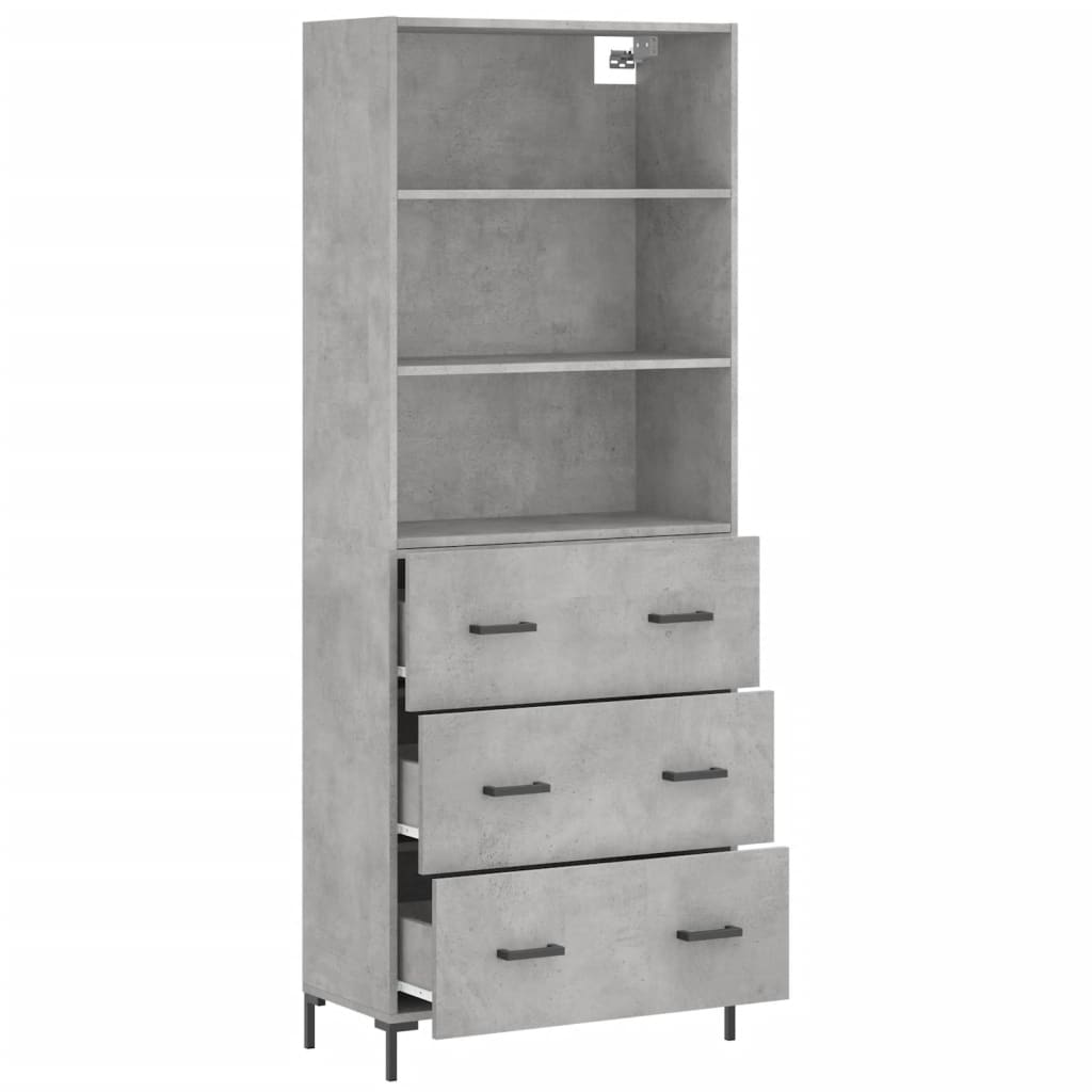 Highboard betonggrå 69,5x34x180 cm konstruert tre