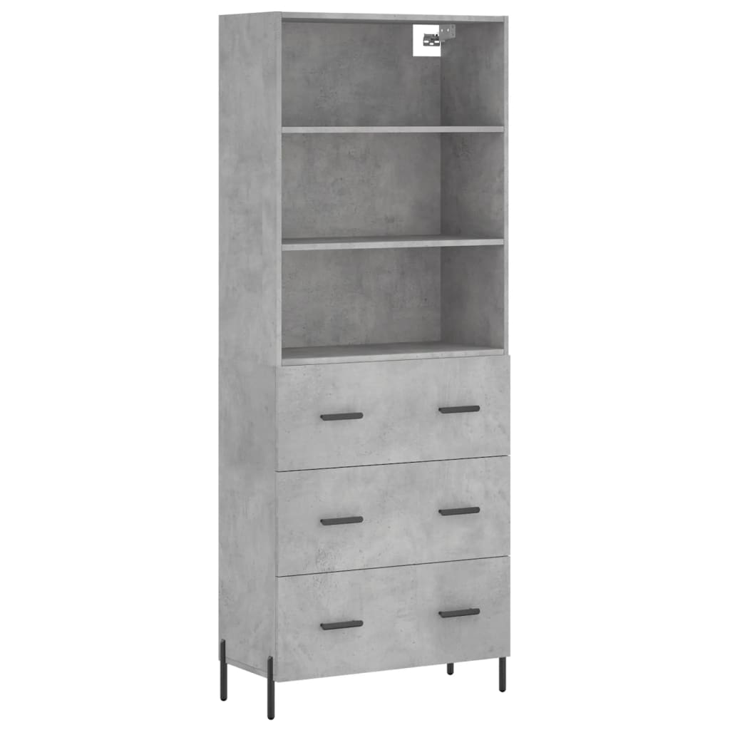 Highboard betonggrå 69,5x34x180 cm konstruert tre