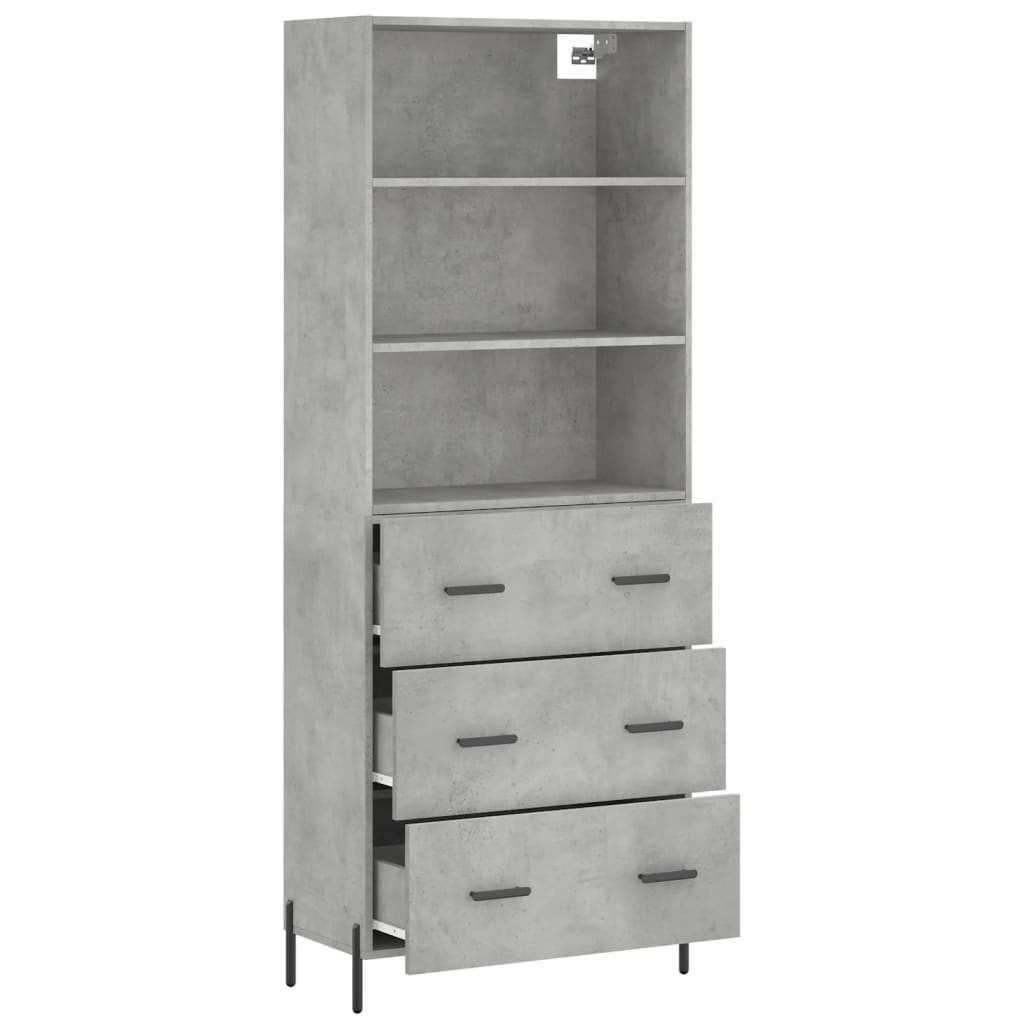 Highboard betonggrå 69,5x34x180 cm konstruert tre