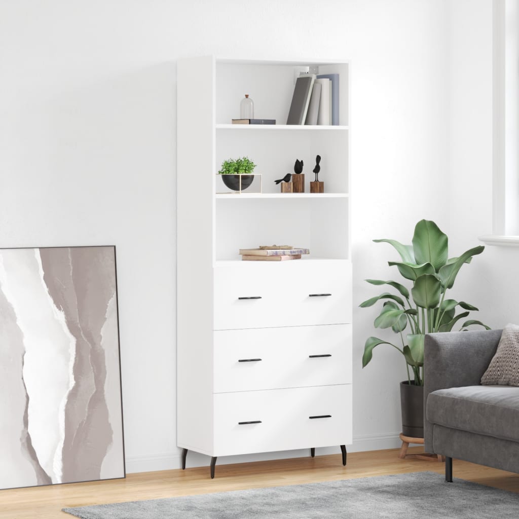 Highboard hvit 69,5x34x180 cm konstruert tre