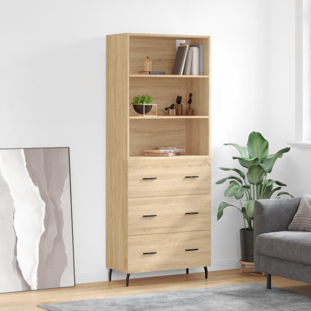 Highboard sonoma eik 69,5x34x180 cm konstruert tre