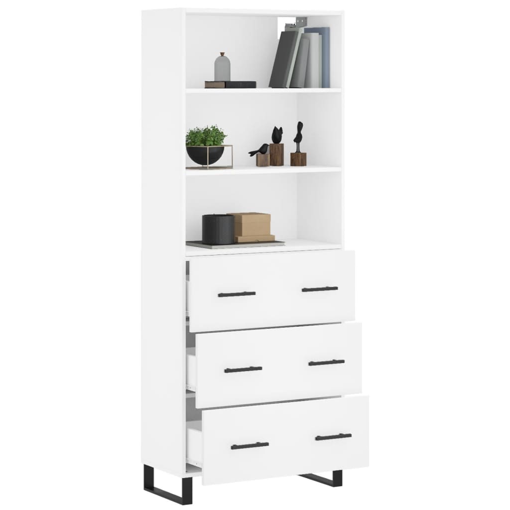 Highboard hvit 69,5x34x180 cm konstruert tre