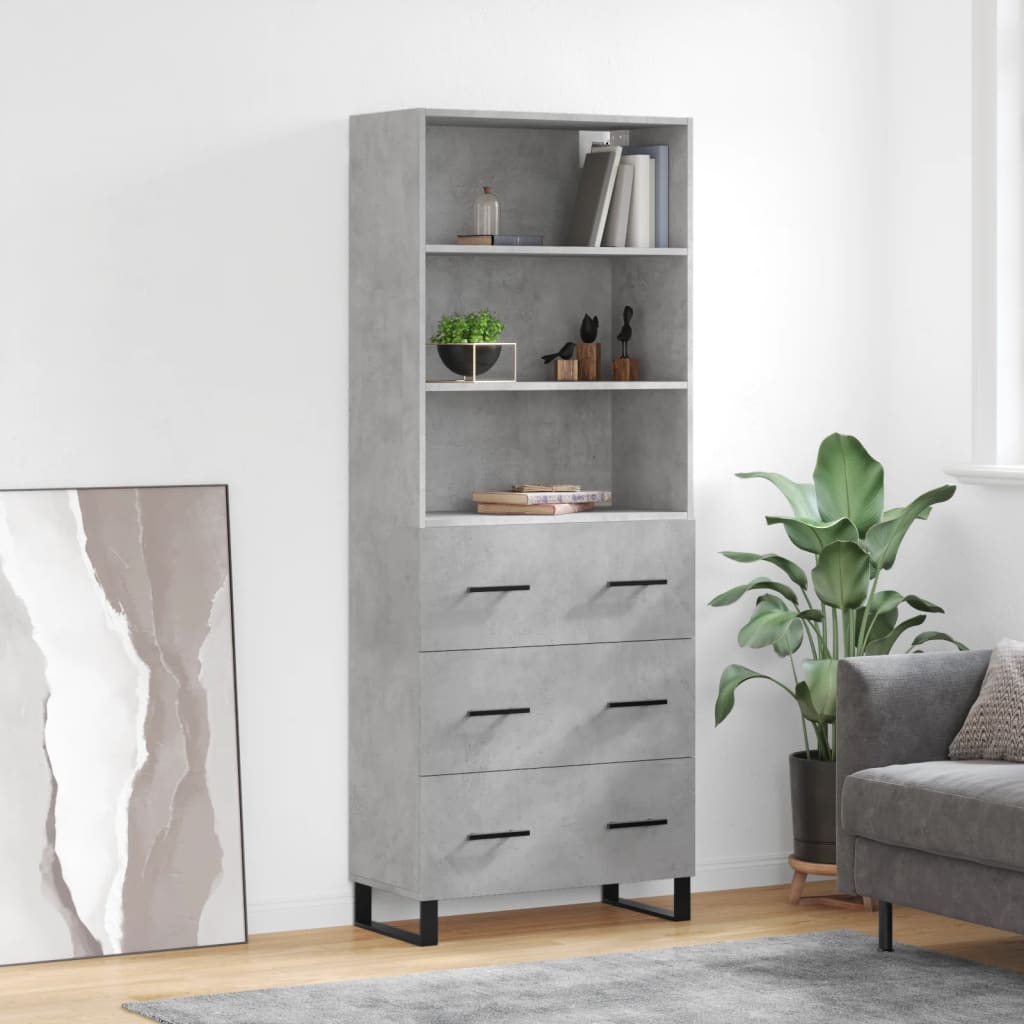 Highboard betonggrå 69,5x34x180 cm konstruert tre vidaXL