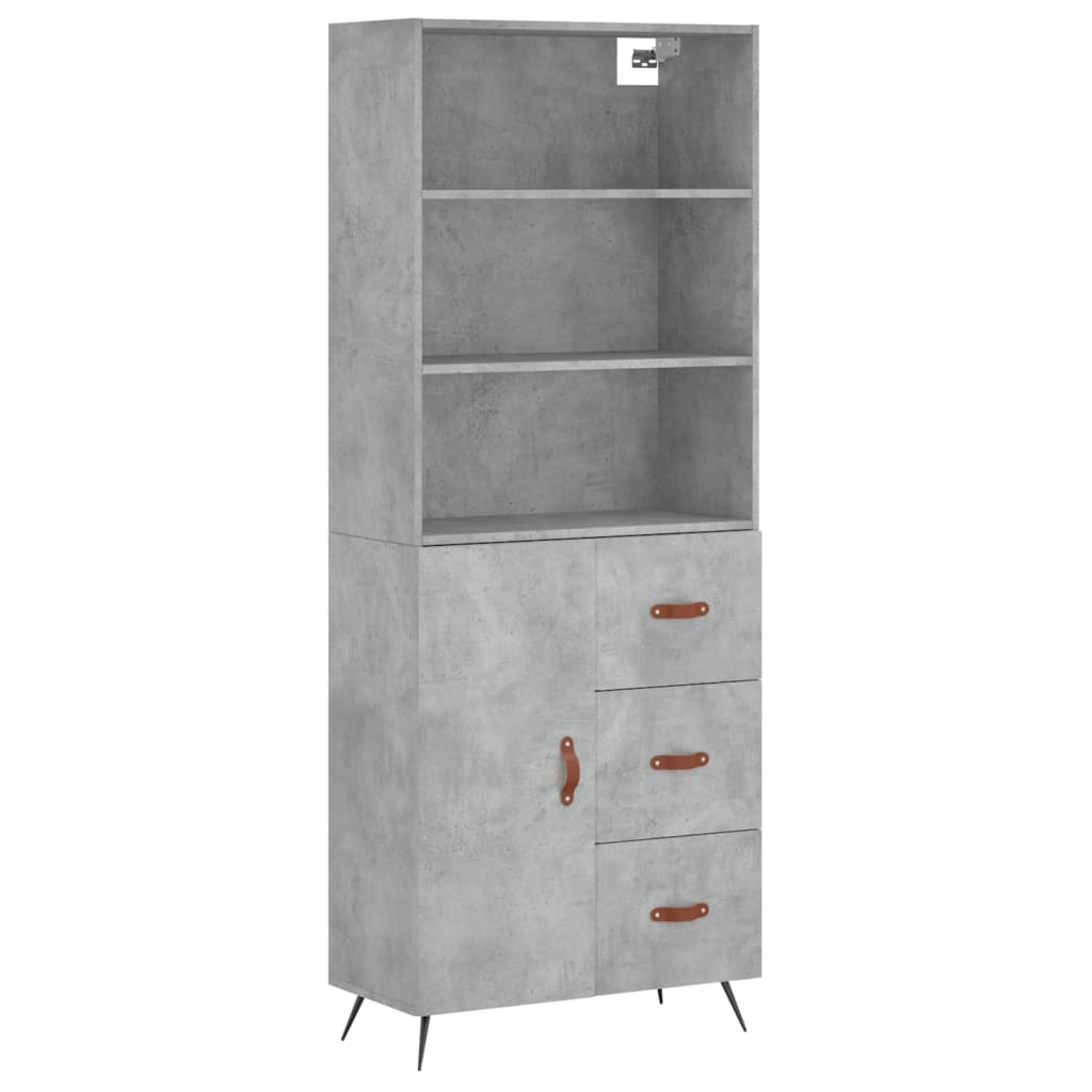 Highboard betonggrå 69,5x34x180 cm konstruert tre