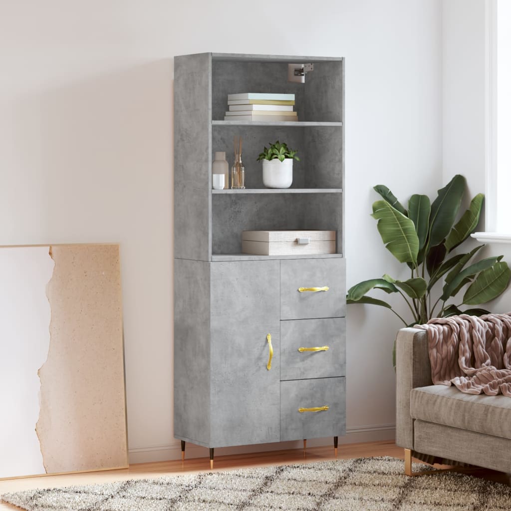 Highboard betonggrå 69,5x34x180 cm konstruert tre