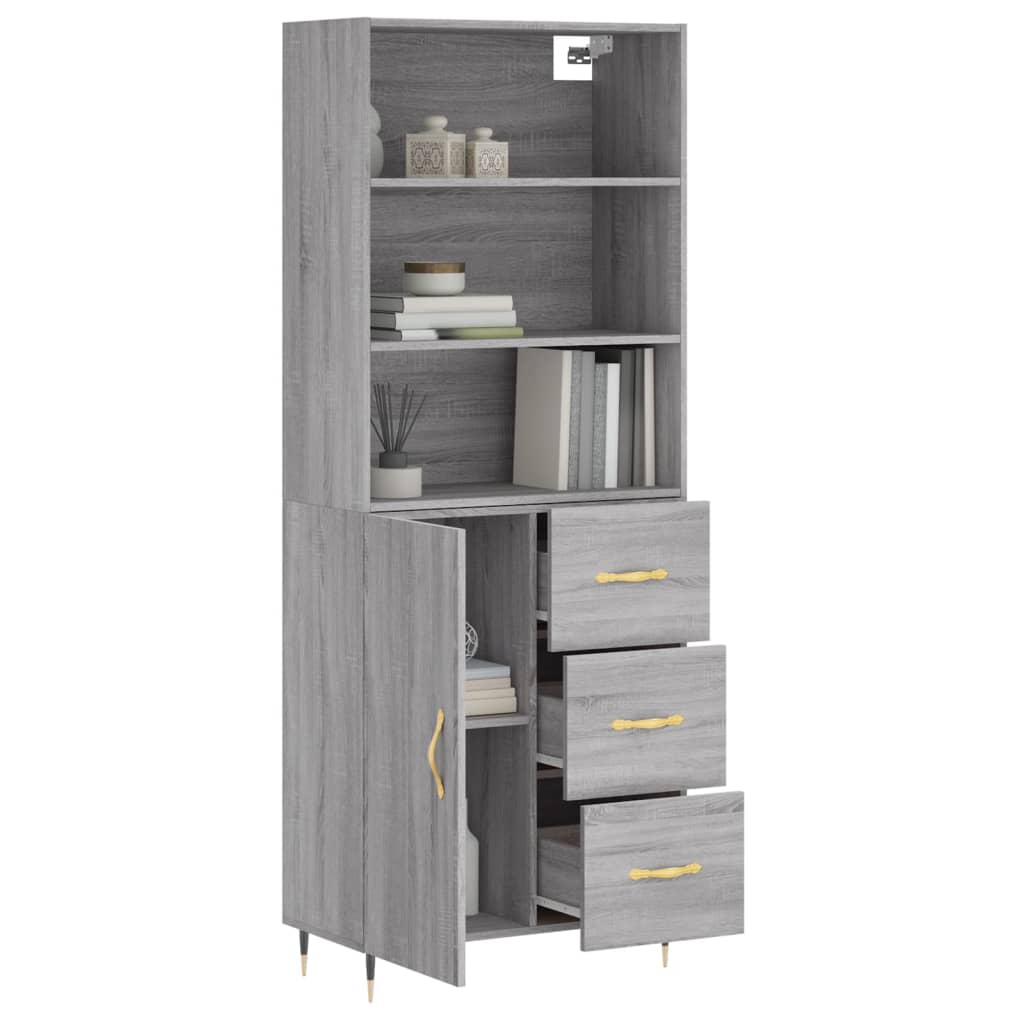 Highboard grå sonoma 69,5x34x180 cm konstruert tre