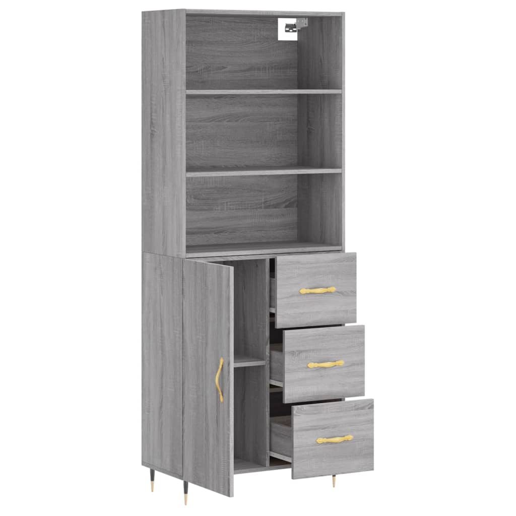 Highboard grå sonoma 69,5x34x180 cm konstruert tre