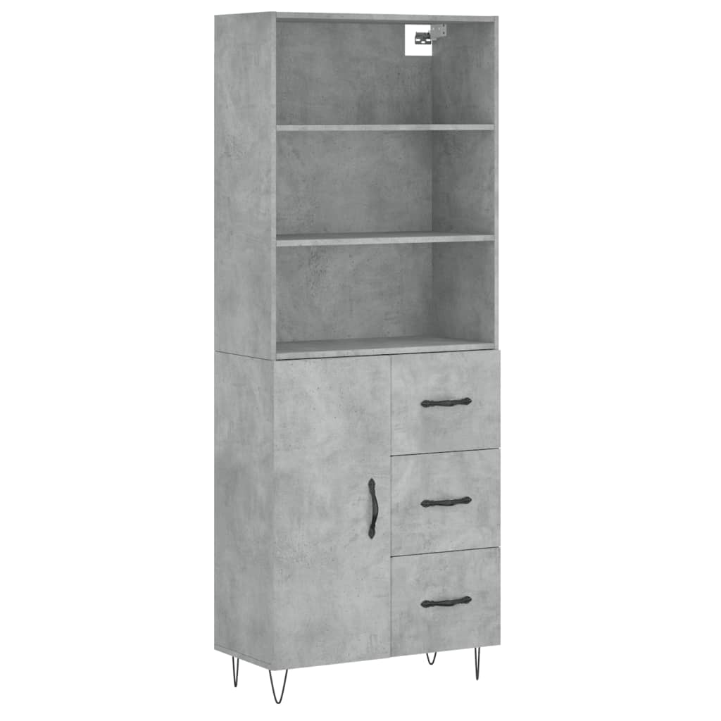 Highboard betonggrå 69,5x34x180 cm konstruert tre