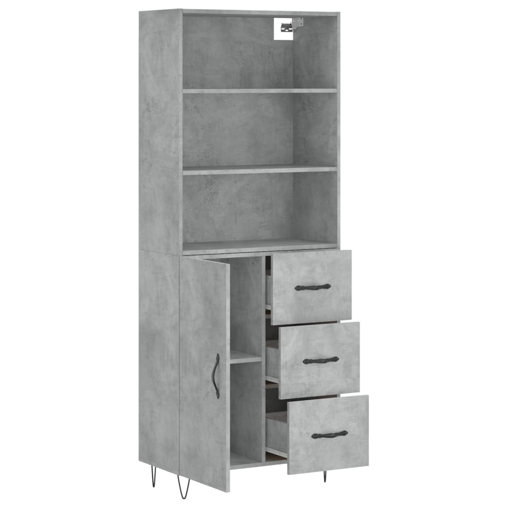 Highboard betonggrå 69,5x34x180 cm konstruert tre