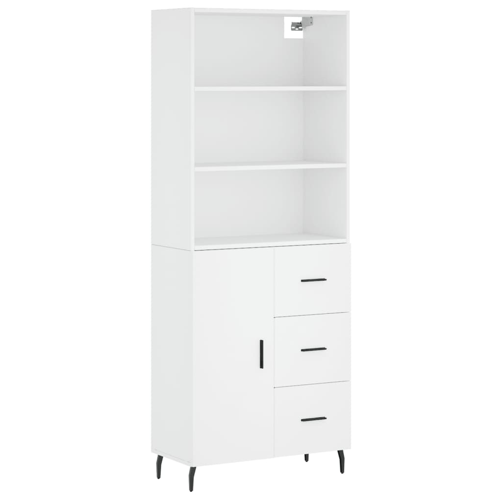 Highboard hvit 69,5x34x180 cm konstruert tre