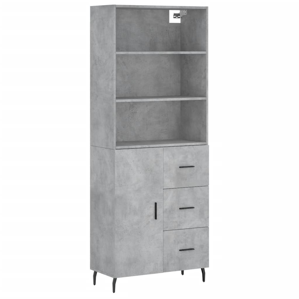 Highboard betonggrå 69,5x34x180 cm konstruert tre