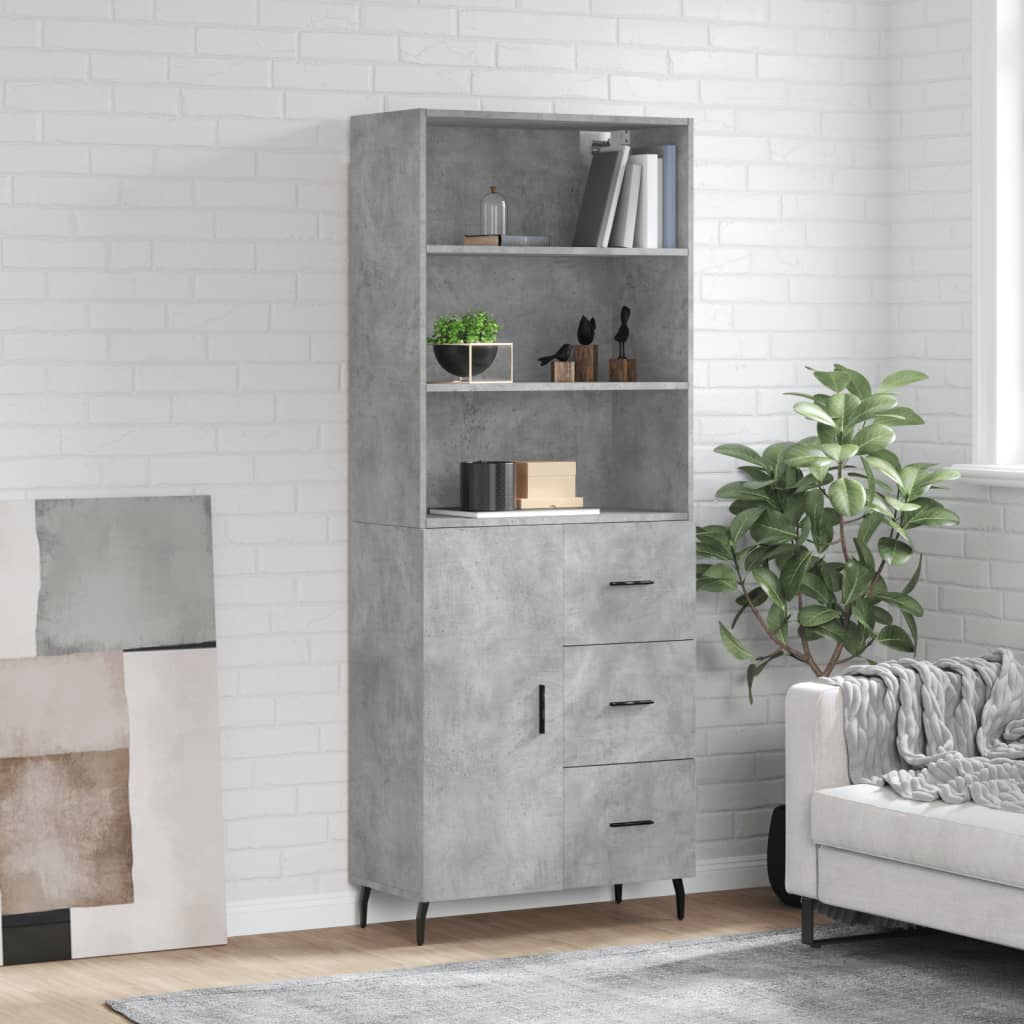 Highboard betonggrå 69,5x34x180 cm konstruert tre