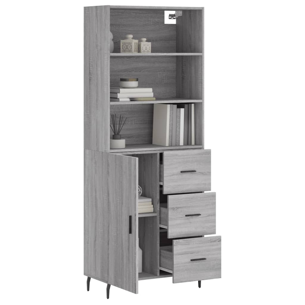 Highboard grå sonoma 69,5x34x180 cm konstruert tre