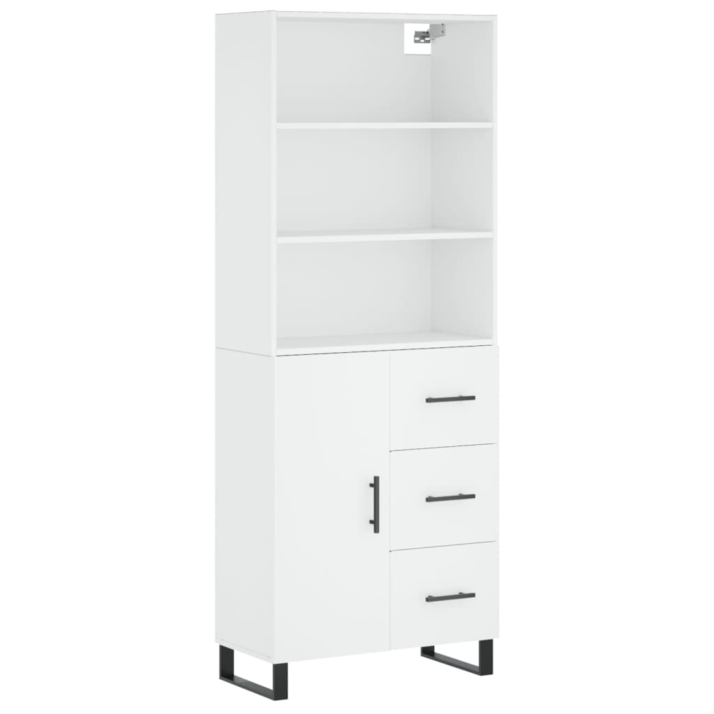 Highboard hvit 69,5x34x180 cm konstruert tre