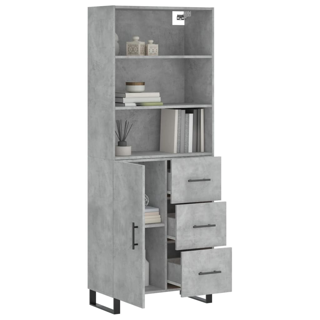Highboard betonggrå 69,5x34x180 cm konstruert tre vidaXL