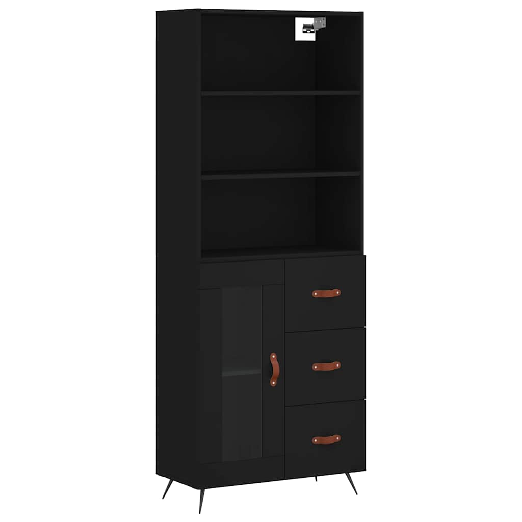 Highboard svart 69,5x34x180 cm konstruert tre