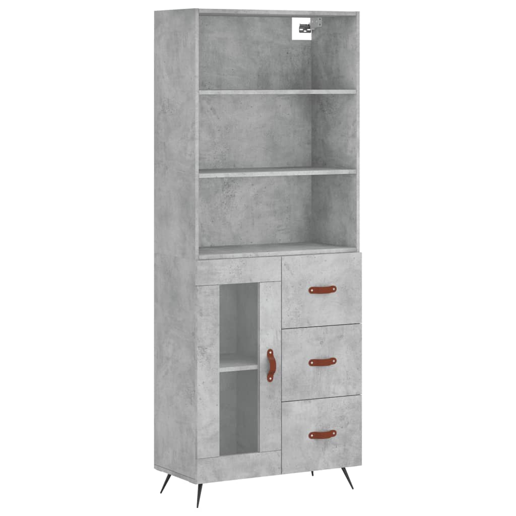 Highboard betonggrå 69,5x34x180 cm konstruert tre
