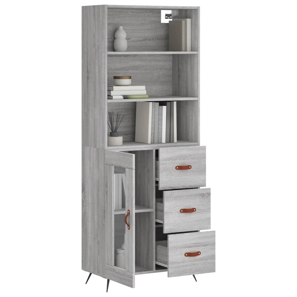 Highboard grå sonoma 69,5x34x180 cm konstruert tre