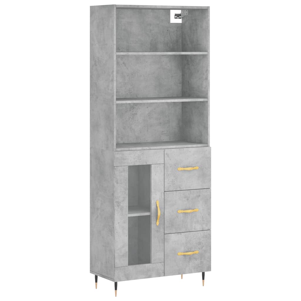 Highboard betonggrå 69,5x34x180 cm konstruert tre