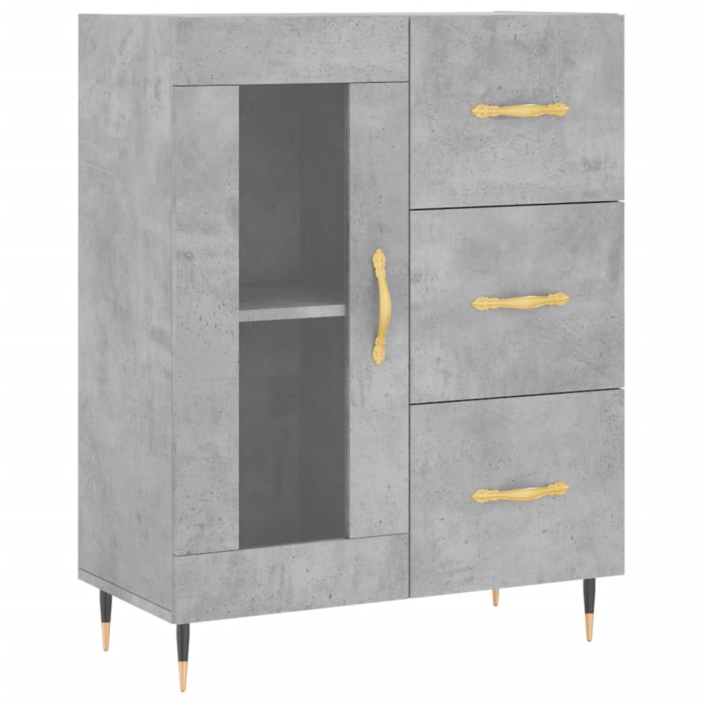 Highboard betonggrå 69,5x34x180 cm konstruert tre