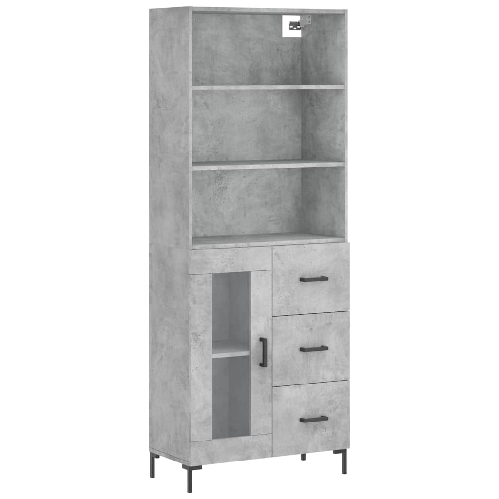 Highboard betonggrå 69,5x34x180 cm konstruert tre